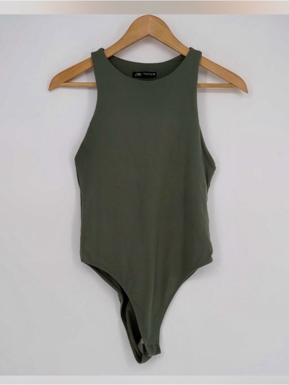 Zara Olive Green Sleeveless High Neck Bodysuit Size Small